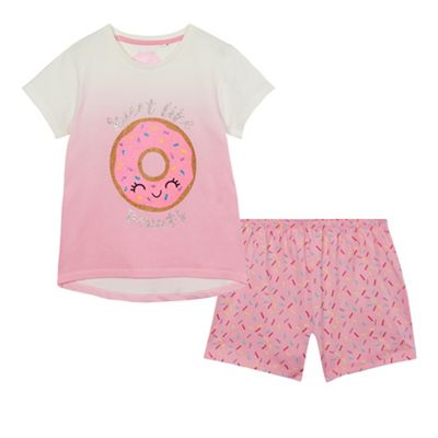 Girls' pink donut print pyjama set